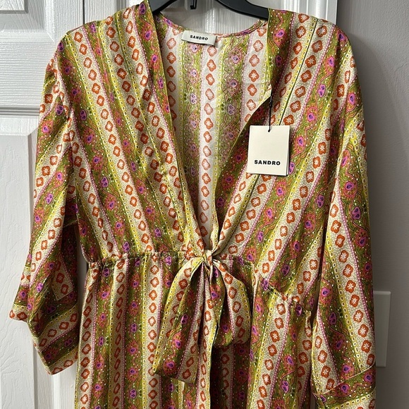 Sandro Striped Kaftan Midi Silk dress Size 36 US size 4 - Picture 5 of 17